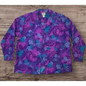 VTG BonWorth Paisley Print Floral Blouse Button Up w/Attached Tank Size Large